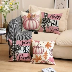 4Pc Pillow Covers 18x18in Pumpkin Maple Leaf